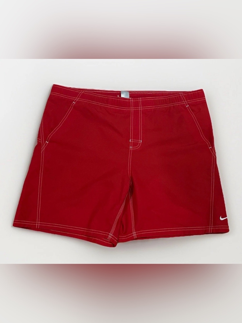 Vintage Nike Swim Trunks XL Gray Tag Red 90s Y2K Board Shorts Beach Vacation